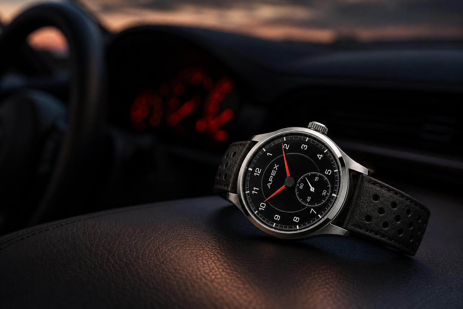 Apex Grand Touring Sport inside a car at dusk