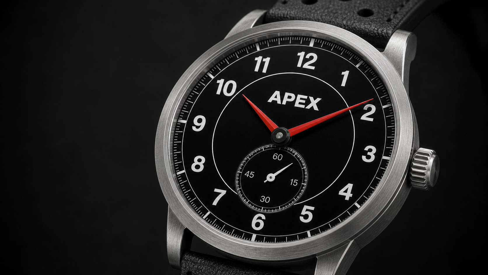 Macro view of the Apex dial and red hands